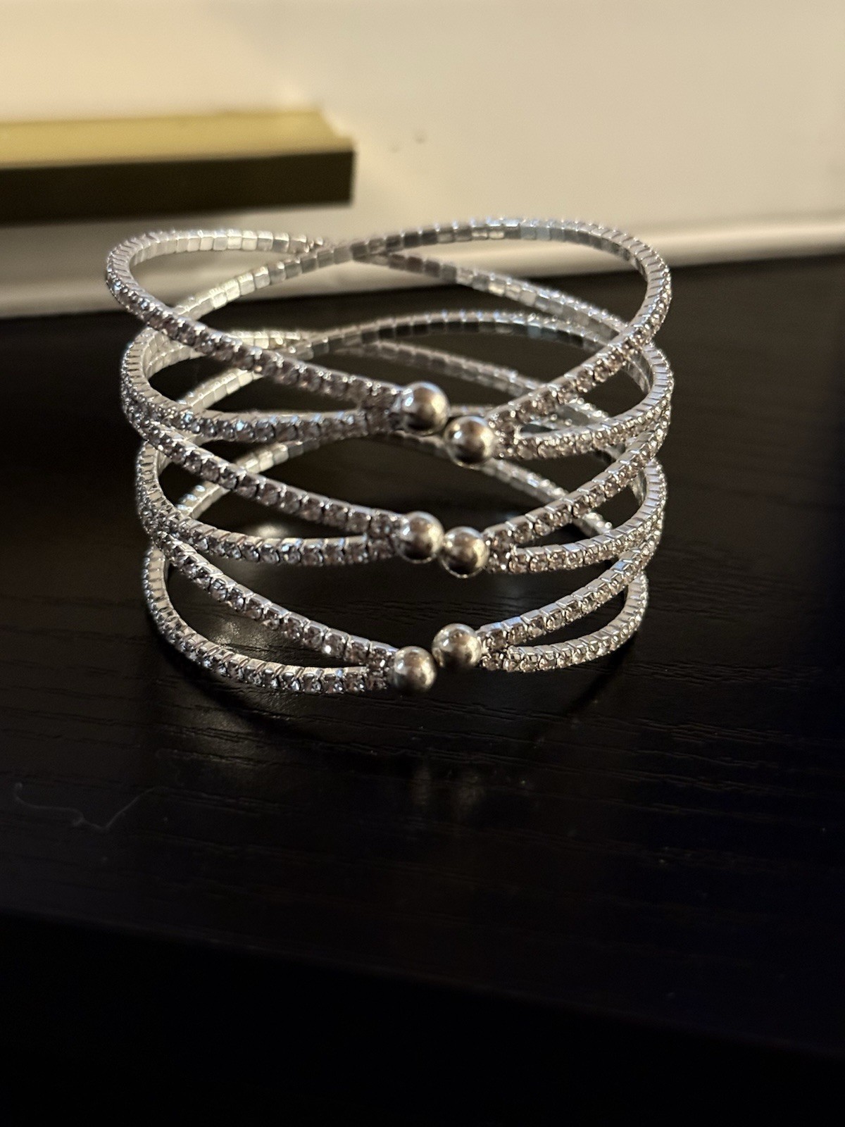 Silver Tone Crystal Leaf CostumeJewelry Set Bracelet & Drop Earrings