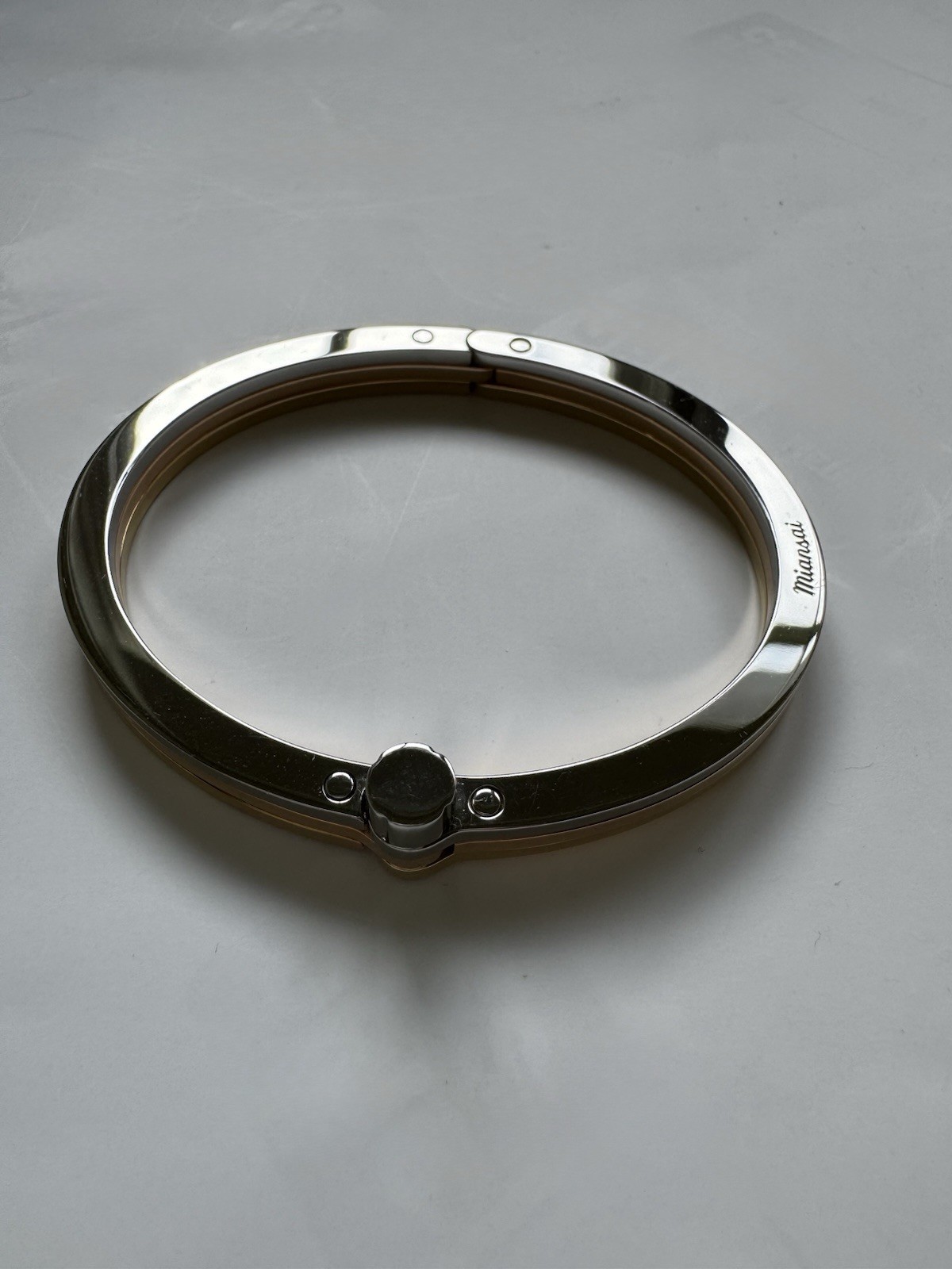 Miansai Signed Tricolor Cuff Silver/Gold Hinged Bangle Bracelet