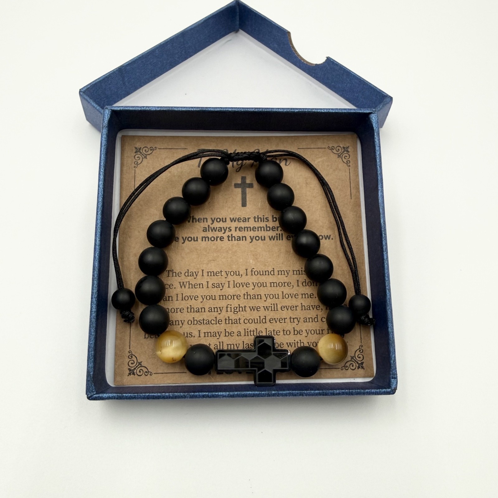 AliSSL Soccer Bracelet for Players Men’s Tiger Eye Black Onyx Cross Sports Motif