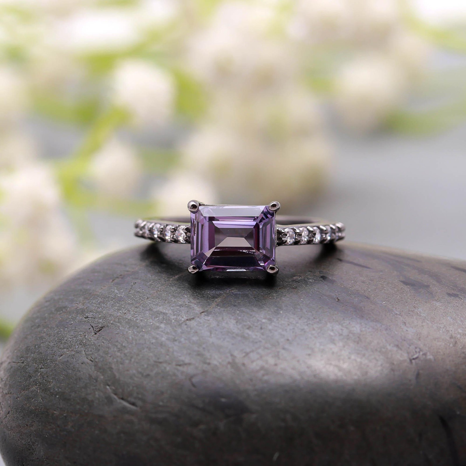 Color Changing Alexandrite Octagon Ring Oxidized 925 Sterling Silver Jewelry