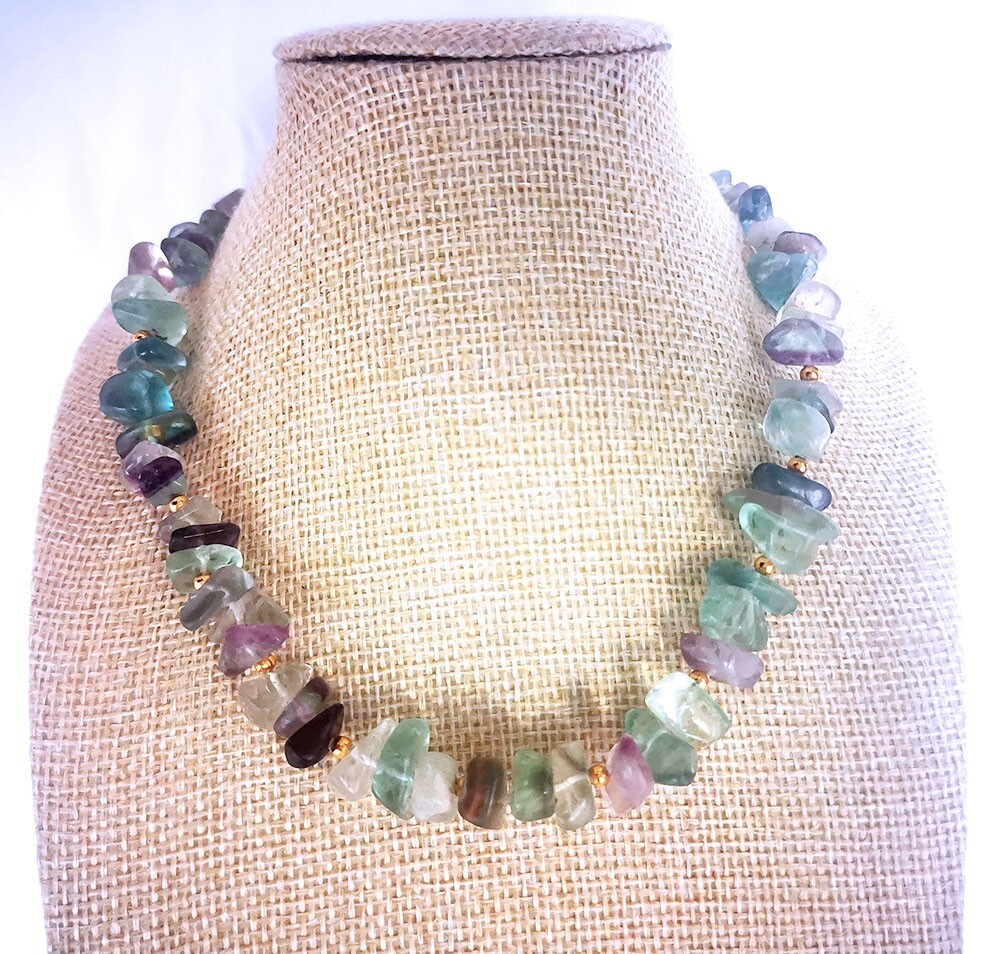 8-12mm piece fluorite choker necklace 16″ with spring clasp jewelry supply