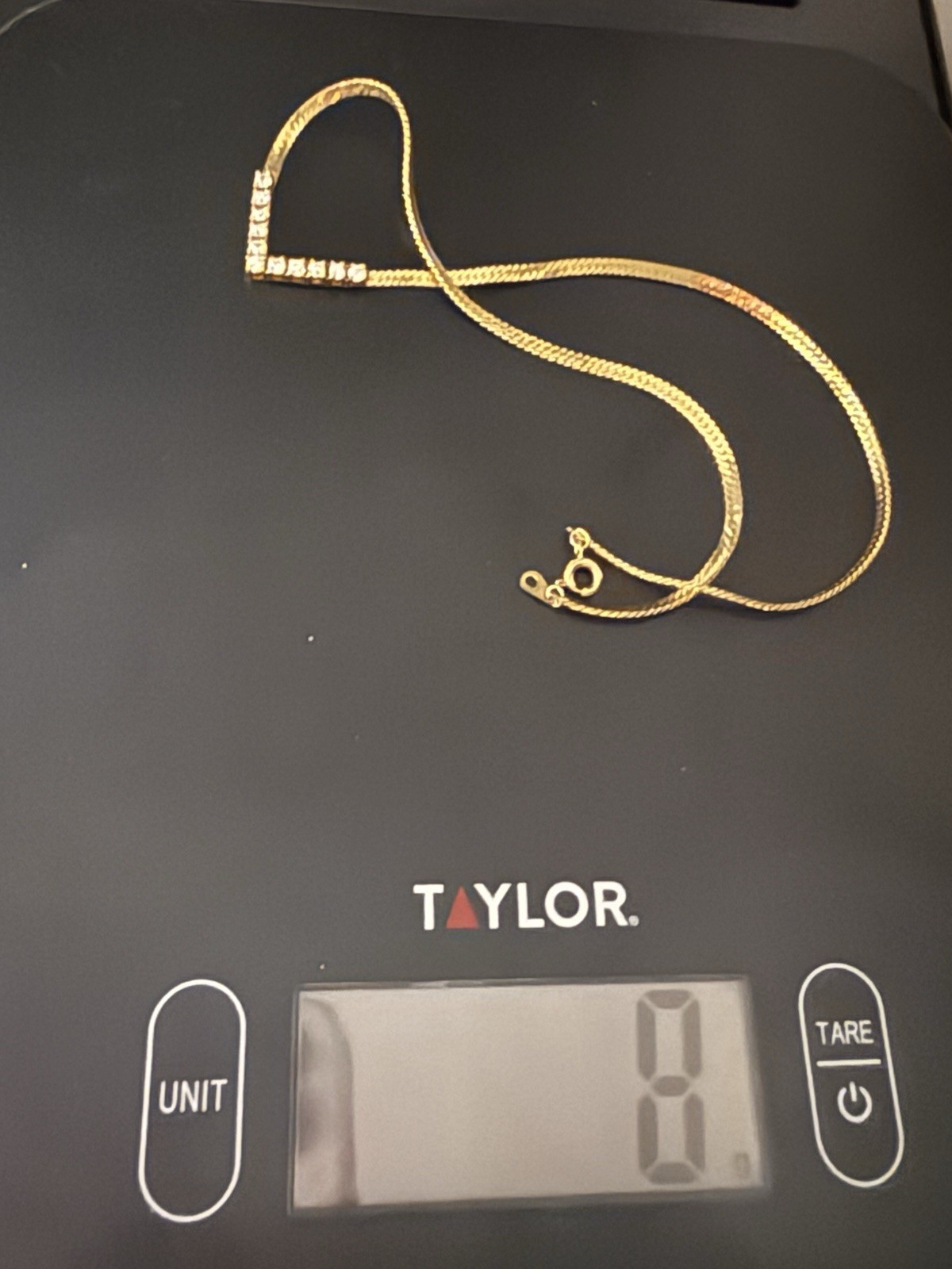 Gold Tone Herringbone Chain Necklace V Pendant Cubic Zirconia Spring Ring 16 in