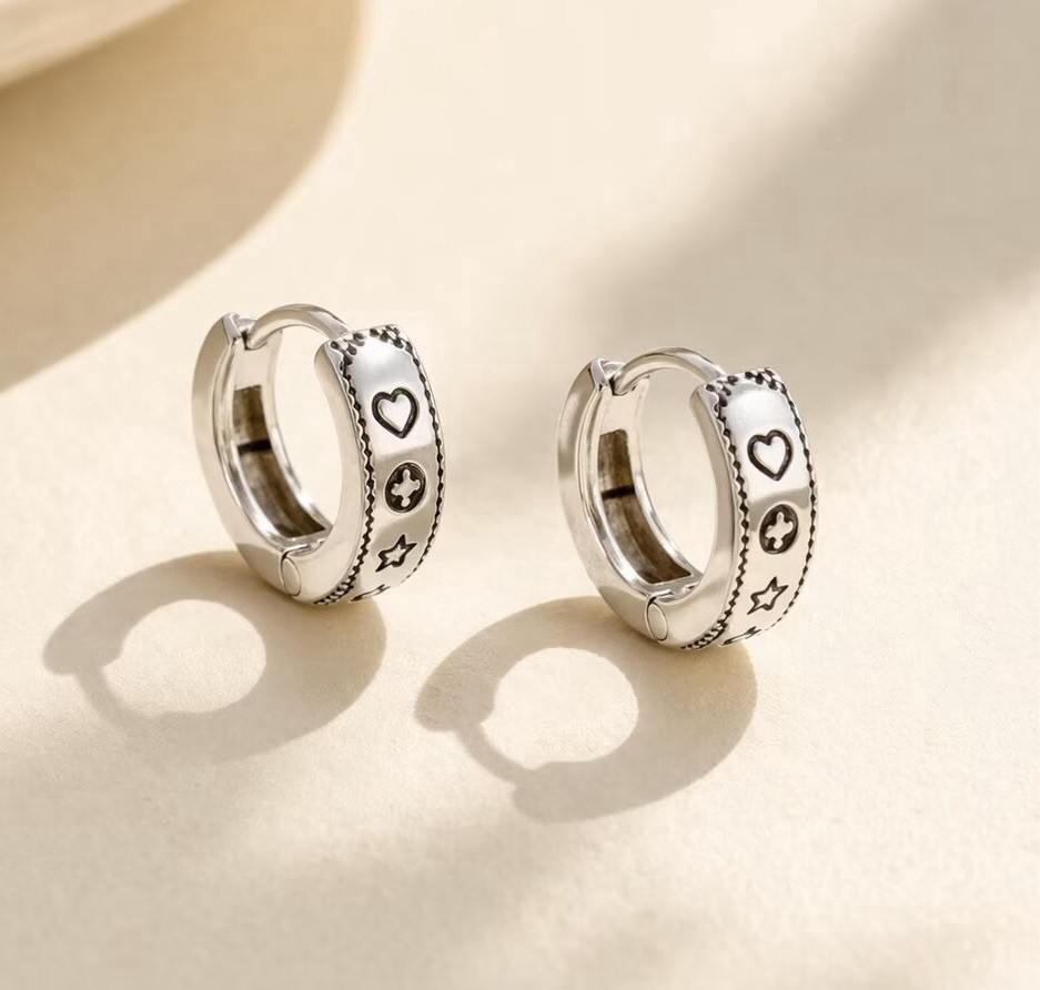 Heart Huggie Hoop Earrings 925 Silver small Heart Star Hoop Earrings 172
