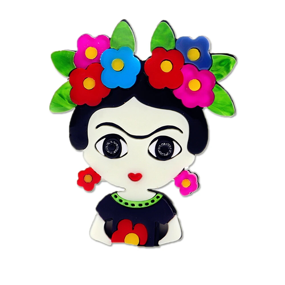 Acrylic Lady Brooches Pin Women Cartoon Flower Artist Girl Figure Badge Jewelry