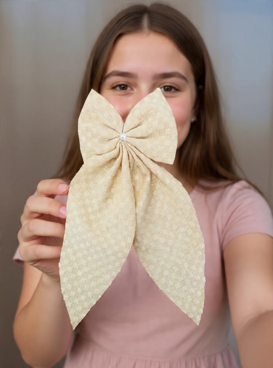 Large 8 inch pearl Bow Hair Clip Fabric Handmade Clip Hair Bow Women Accessories
