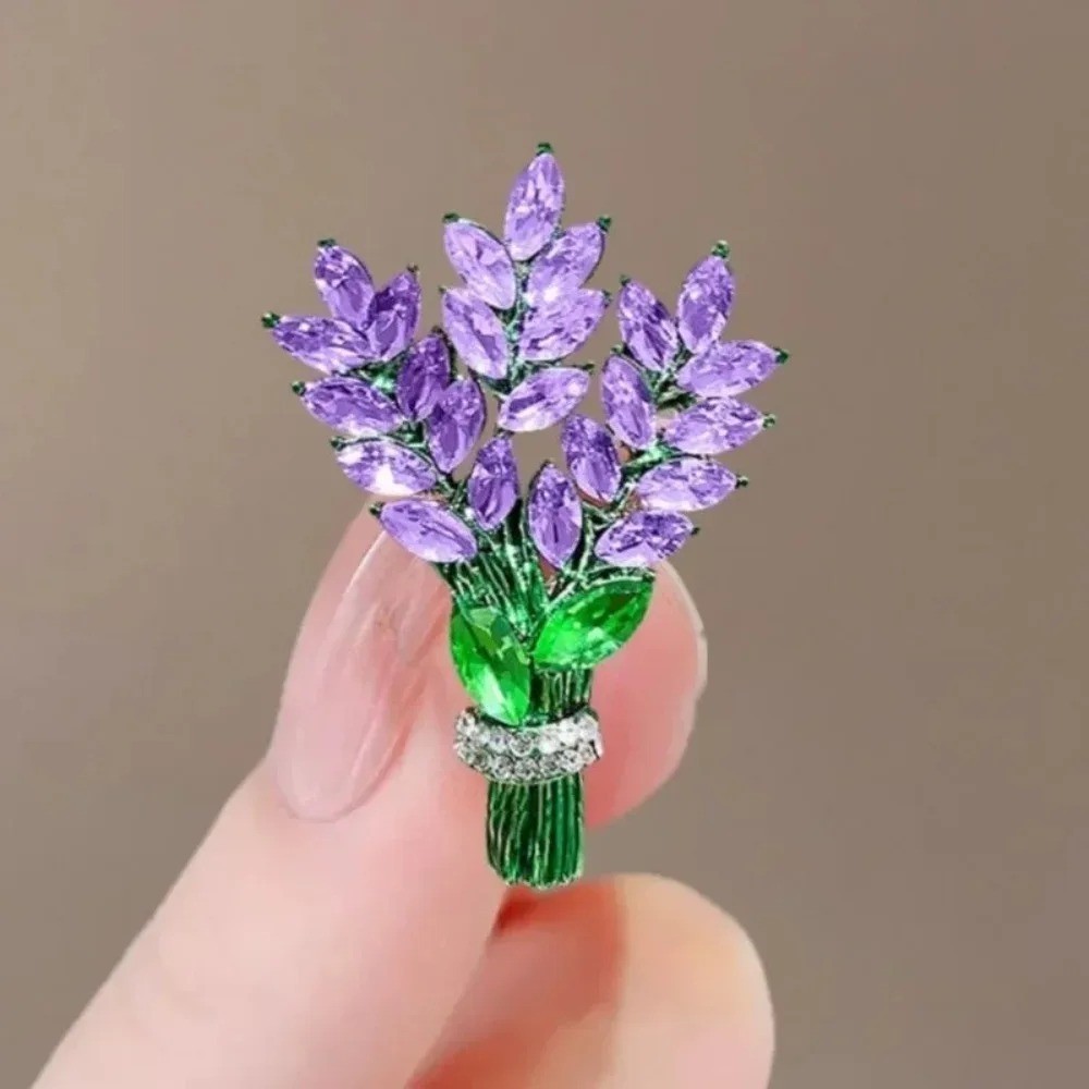 Purple Lavender Crystal Flower Brooch Elegant Rhinestone Pin Gift for Women New