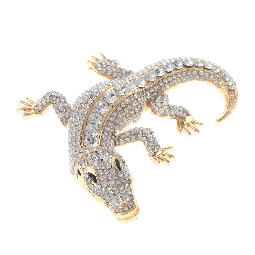 Gold Tone Alloy Metal Large Alligator Rhinestone Brooch P1626-GCL