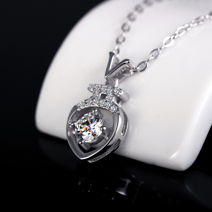 Women’s Sterling Silver Vase White Crystal Cubic Zirconia Pendant With Chain 18″
