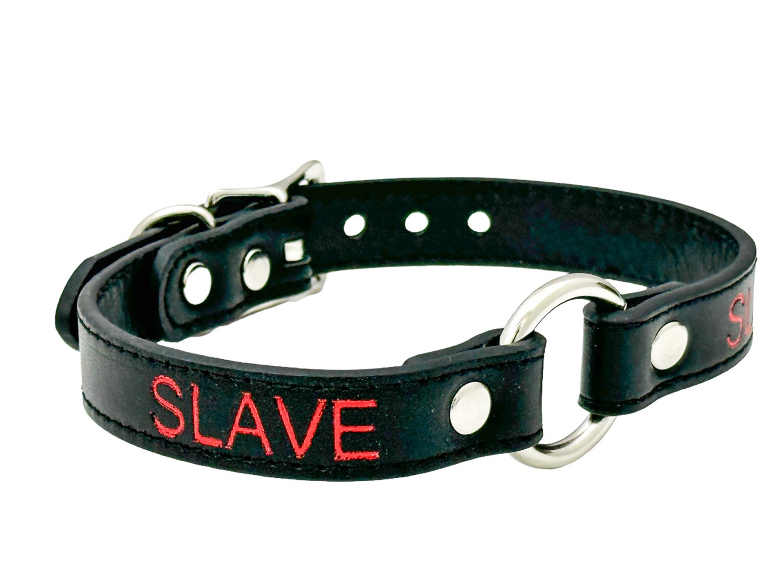 Name SILVER Ring RED Choker BDSM Collar Vegan Leather Necklace O Ring Fetish