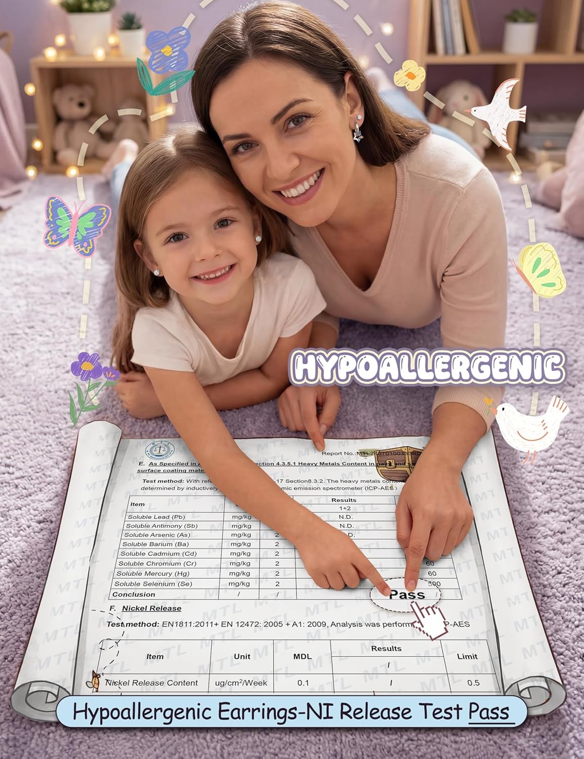 Hypoallergenic Flat Back Earrings Set Girls Kids Surgical Steel Sensitive Ears