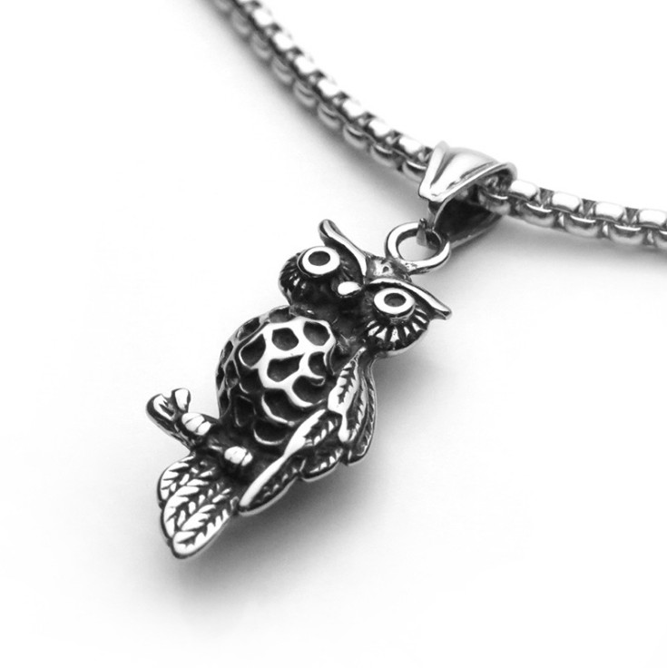 Unisex Women Men Stainless Steel Punk Owl Birds Pendant Necklace 24″ Chain Gift