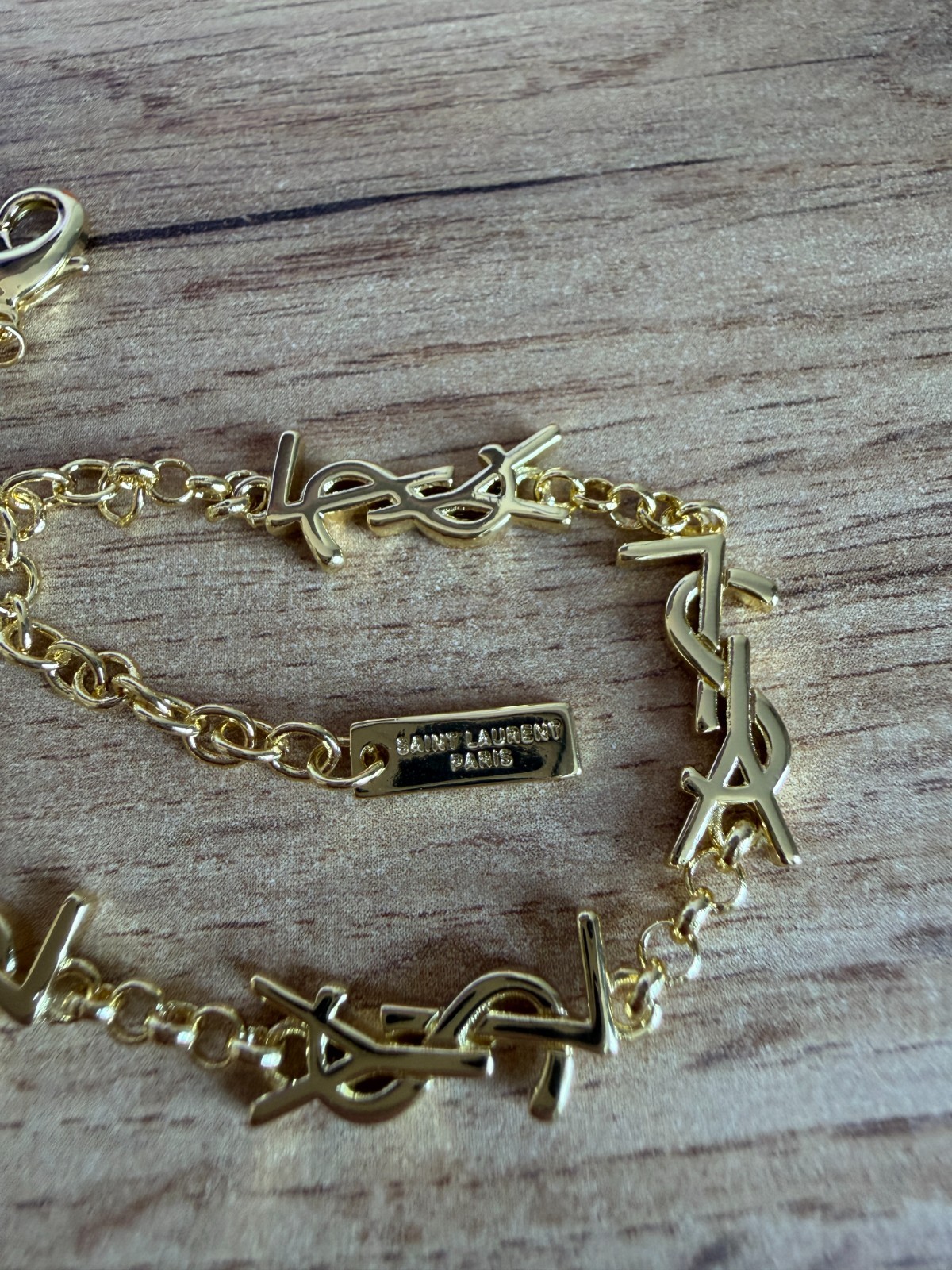 Saint Laurent Monogram YSL Chain Bracelet Logo Link Designer Gold Tone Jewelry