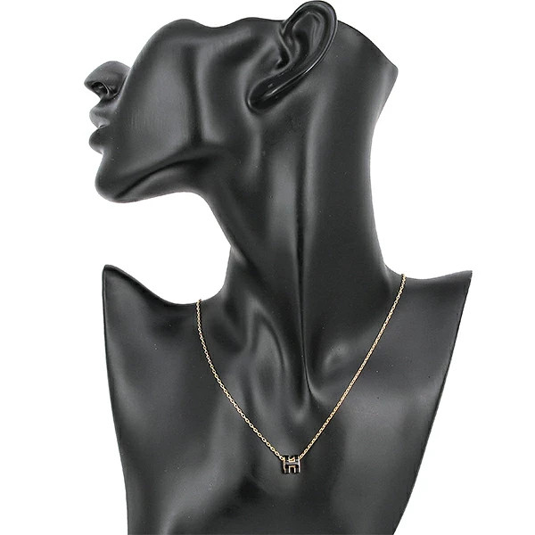 New Auth HERMES MINI POPH Necklace Palladium Lacquer H147992F Pendant Black Gold