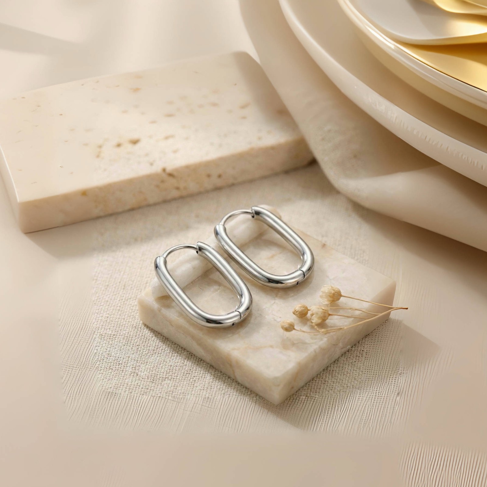 Women Surgical Steel Small Oval Huggie Hoop Earrings Trendy Jewelry Gift For Her