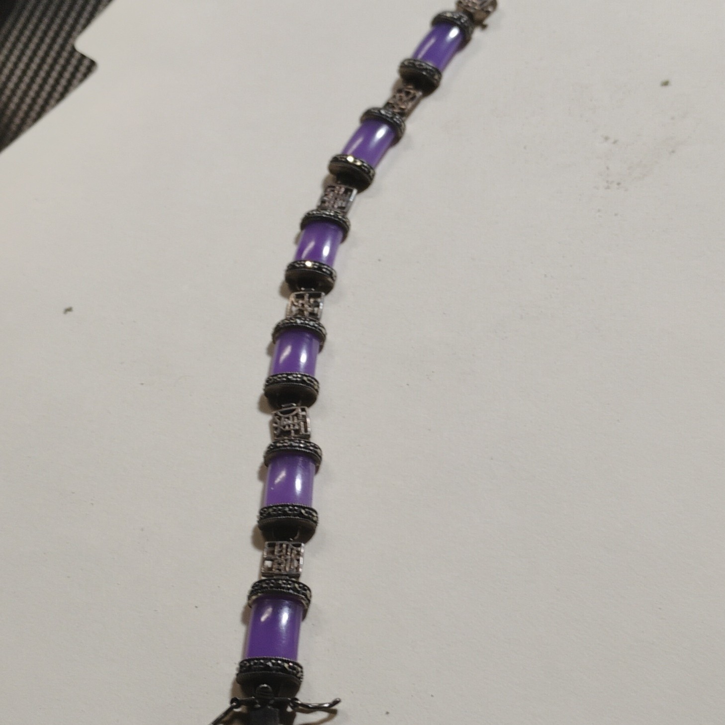 Purple Amethyst Hand Made Oriental Writing. Antique .925A China Silver