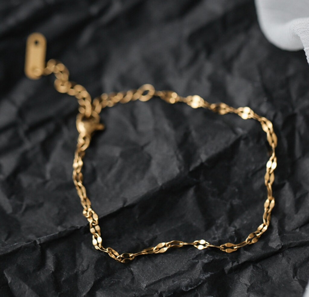 Women Gold Plated Titanium Stainless Steel Thin Twist Chain Hand Bracelet 5.7-8