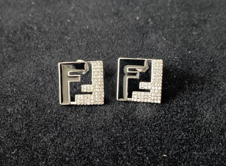 Beautiful Women’s Fendi FF Square Stud Earrings – Silver Tone