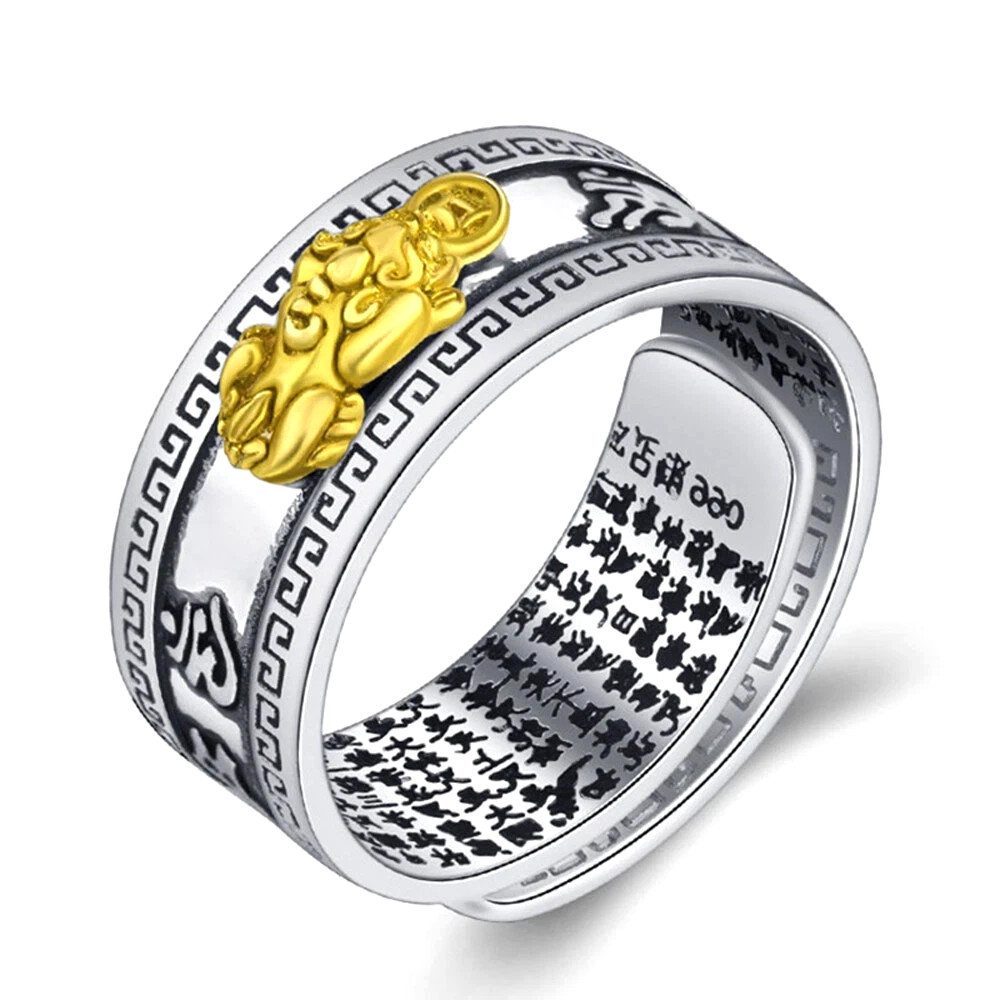 Feng Shui Pixiu Adjustable Ring Buddhist Mantra Attract Wealth Lucky Ring Charm