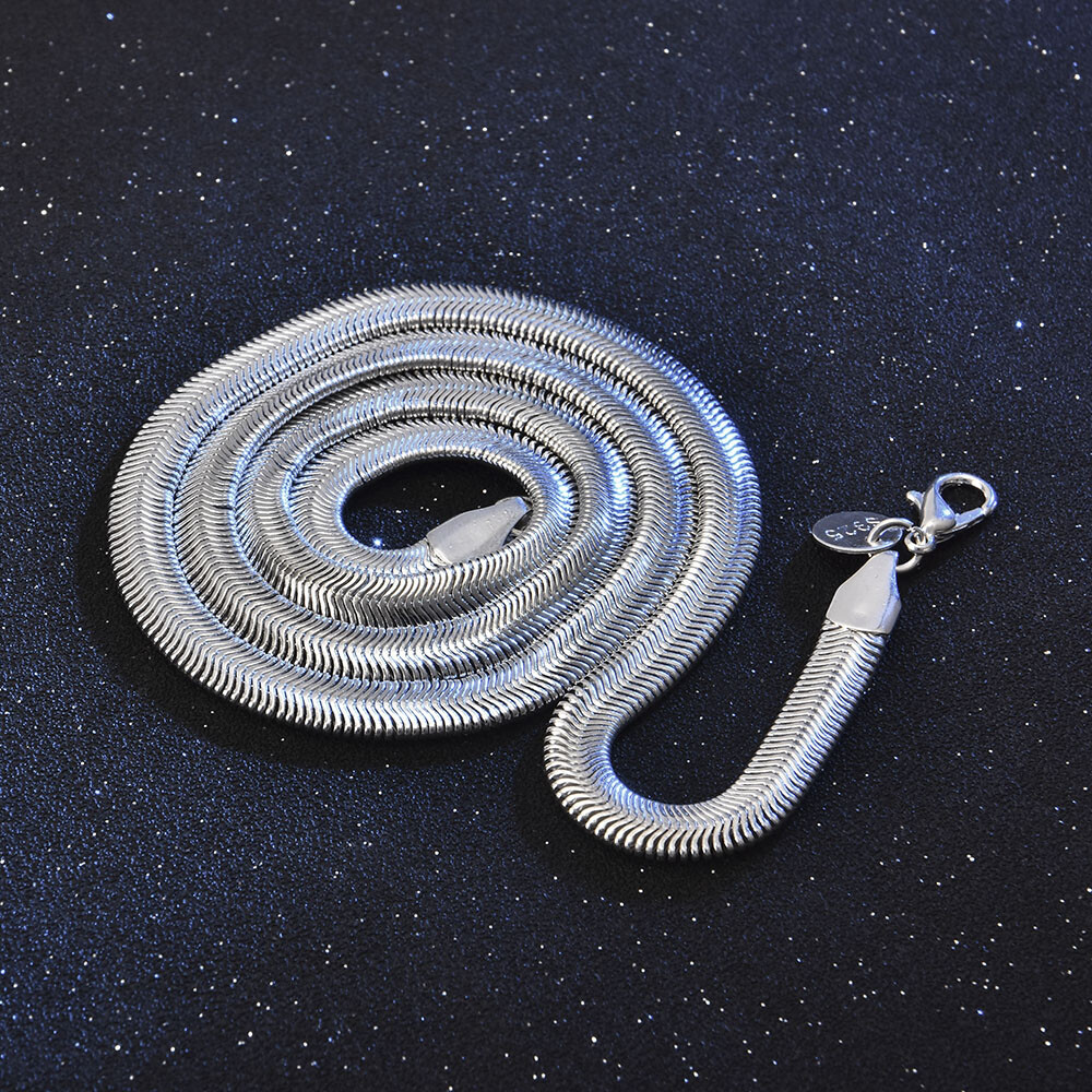 925 Sterling Solid Silver 6MM Flat Snake Chain Men & Women Necklace 16-30 inches