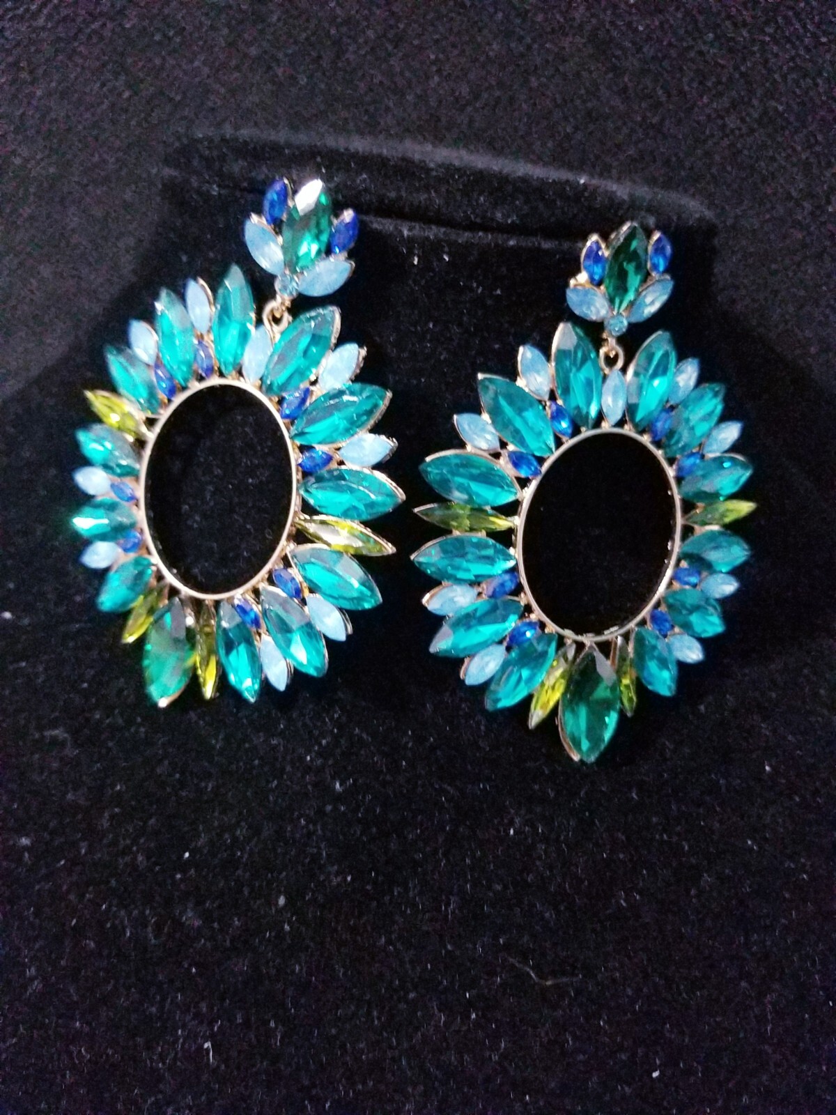 Aqua Crystal Bridesmaid Rhinestone Chandelier Drop Earrings 3.2 inch Jewelry