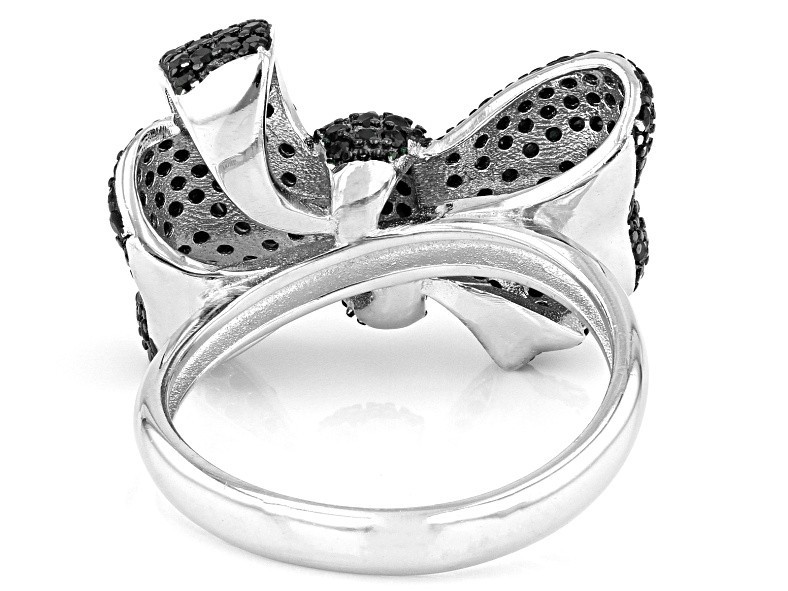 Black Spinel Rhodium Over Sterling Silver Bow Ring 1.40ctw SZ 8 New In Box
