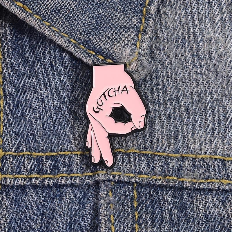 Gotcha Ok Gesture Enamel Pins Brooch Creative Game Okay Gesture Brooche Backpack