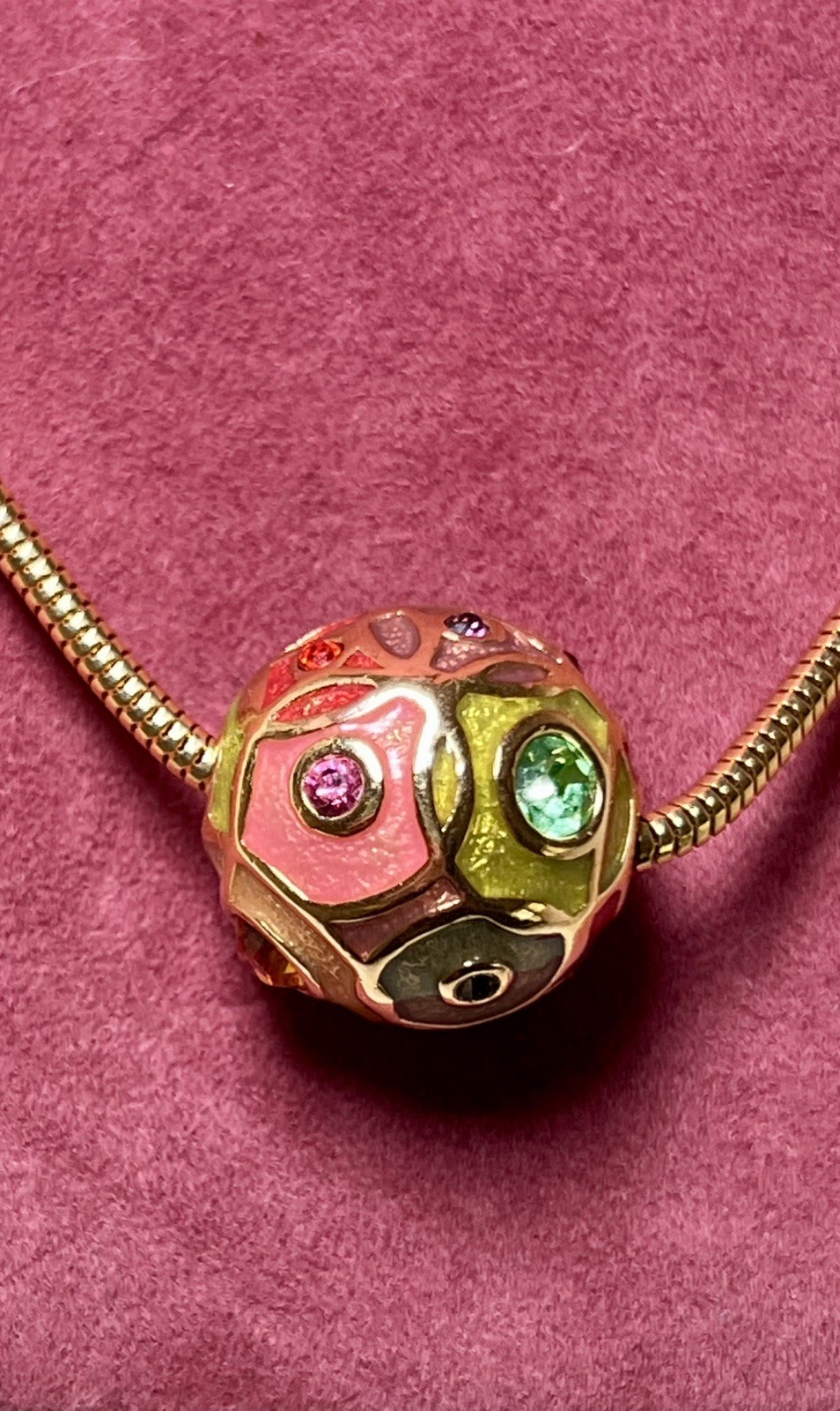 Joan Rivers Crystal & Enamel Ball Pendant Necklace Gold-tone Signed