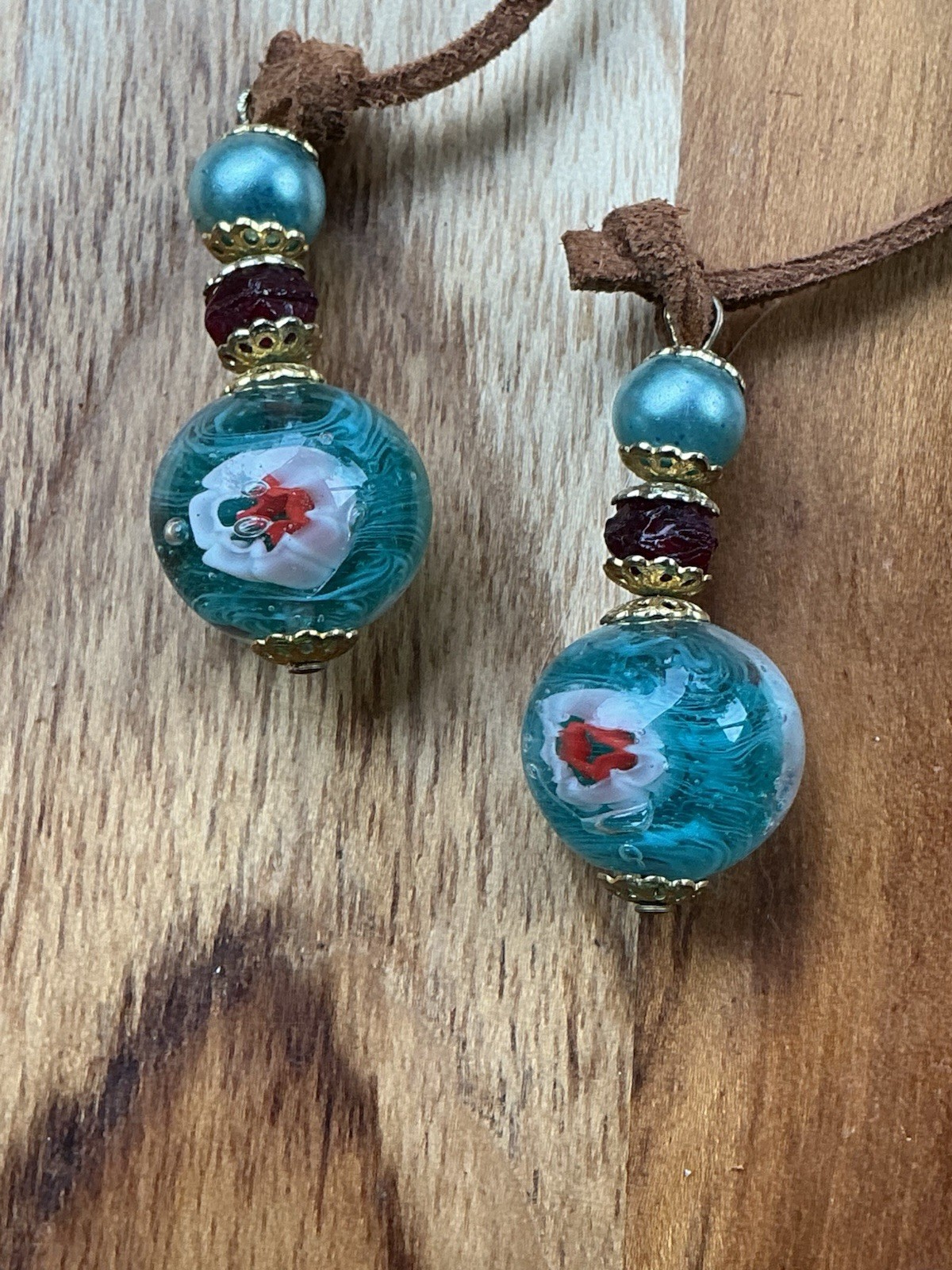 Western Blue Beaded Bolo Necklace w/Glass Bead Charm Tips