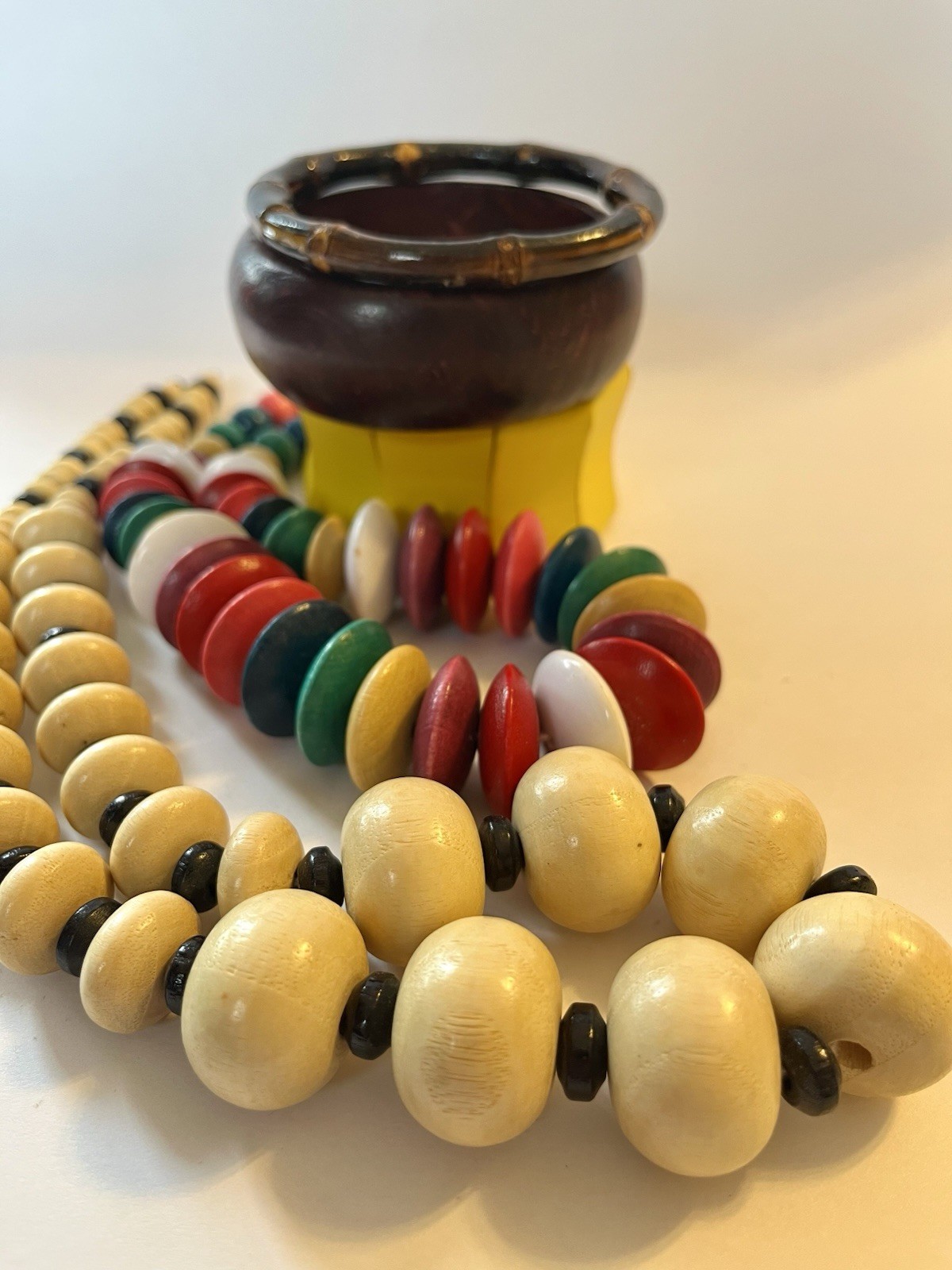 Wood Bead Necklaces & Bangles Chunky Colorful Boho Retro Mixed Jewelry Lot 5 Pcs