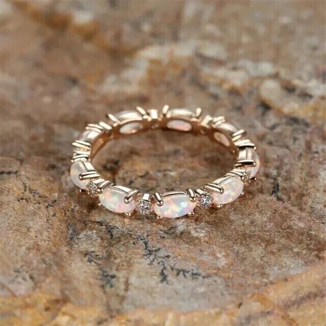 2Ct Simulated Fire Opal Parties Promise FullEternity Ring 14K Yellow Gold Finish