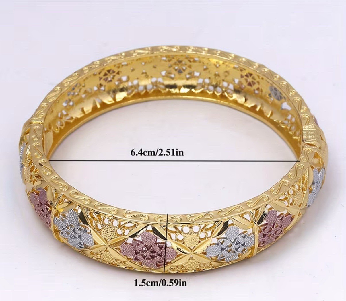 Award Winning Golden Plated Tri-Color Bohemian Bangle – Gold, Silver, Rose Gold