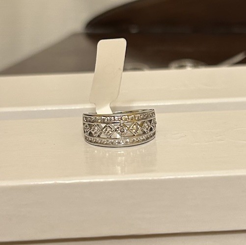 Size 7 Half Eternity Band Diamond CZ Silver Tone No Mark