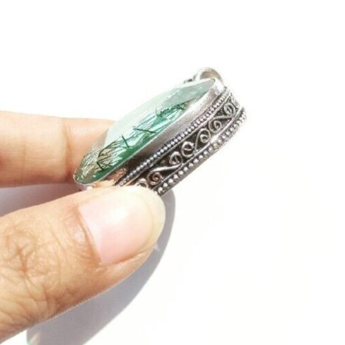 Green Rutialted Quartz Gemstone 925 Sterling Silver Handmade Jewelry Pendant