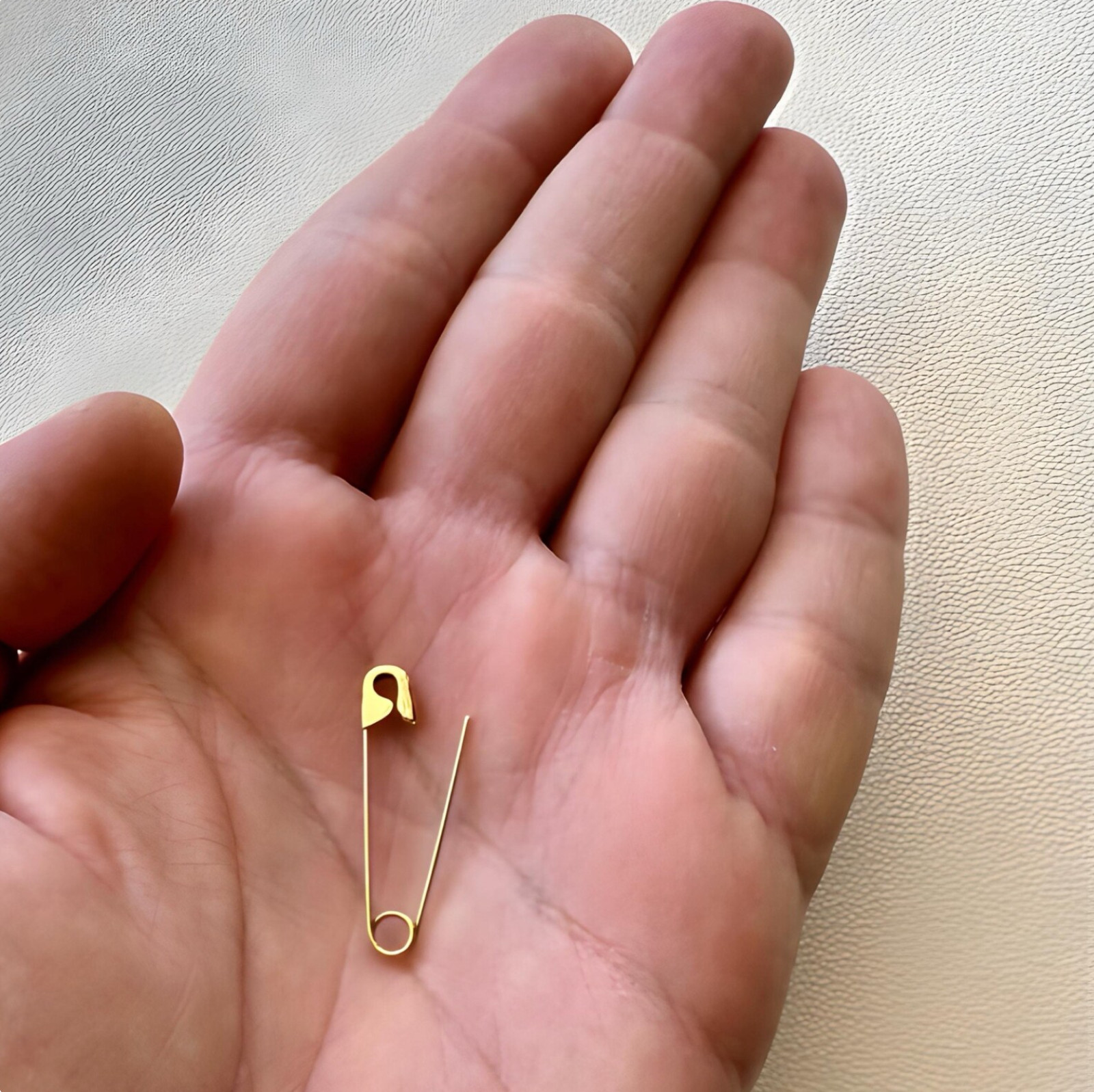 9K Gold Safety Pin Earring Unique Handmade Earring Gift For Her 1.25”