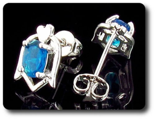 Earrings Blue Sapphire 0 3/32×0 9/32in Gold Plated White 18 K