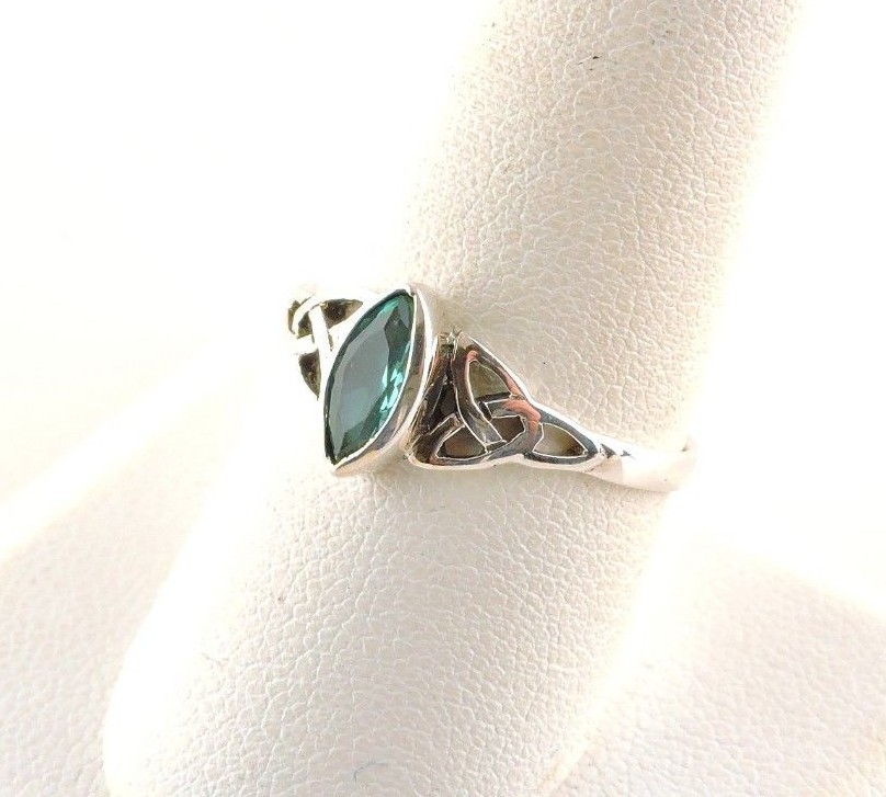Sterling Silver .75ct Marquise Blue Cubic Zirconia Celtic Ring