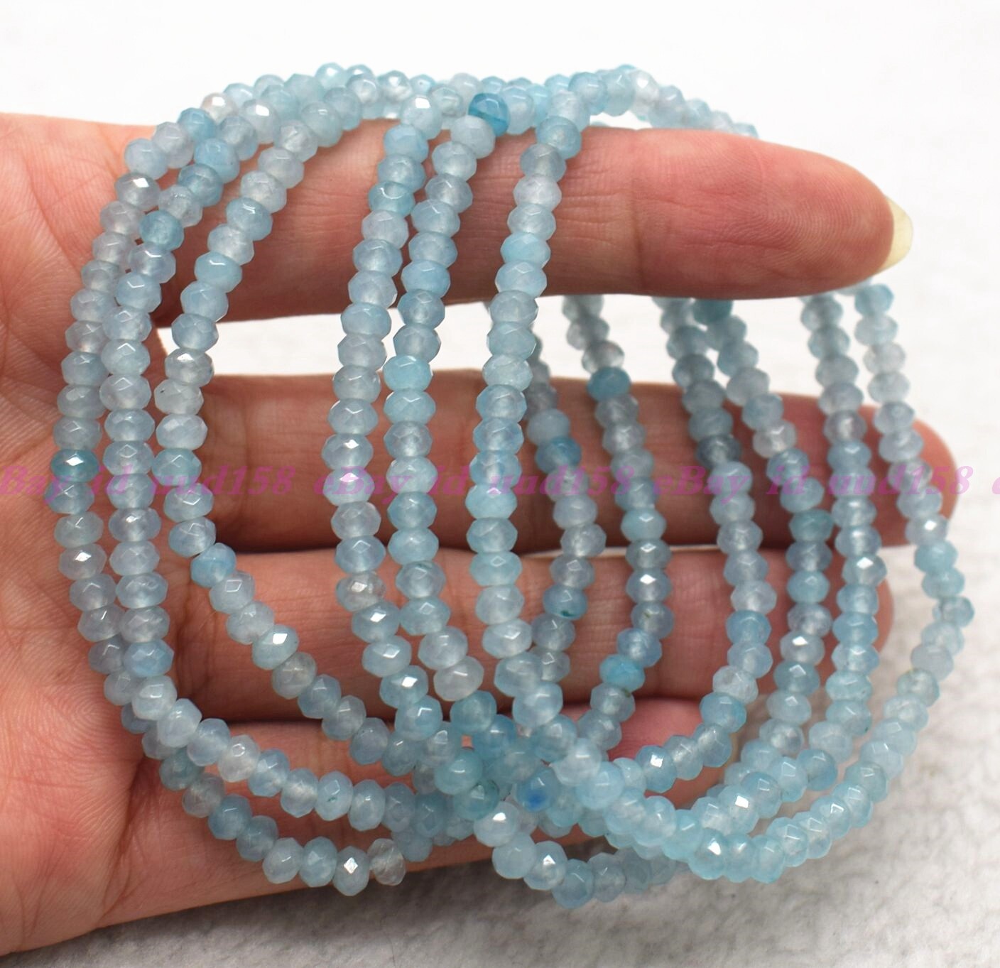 Wholesale Lot 6 Pcs Natural Aquamarine 2x4mm 7.5” Crystal Stretch Bracelet