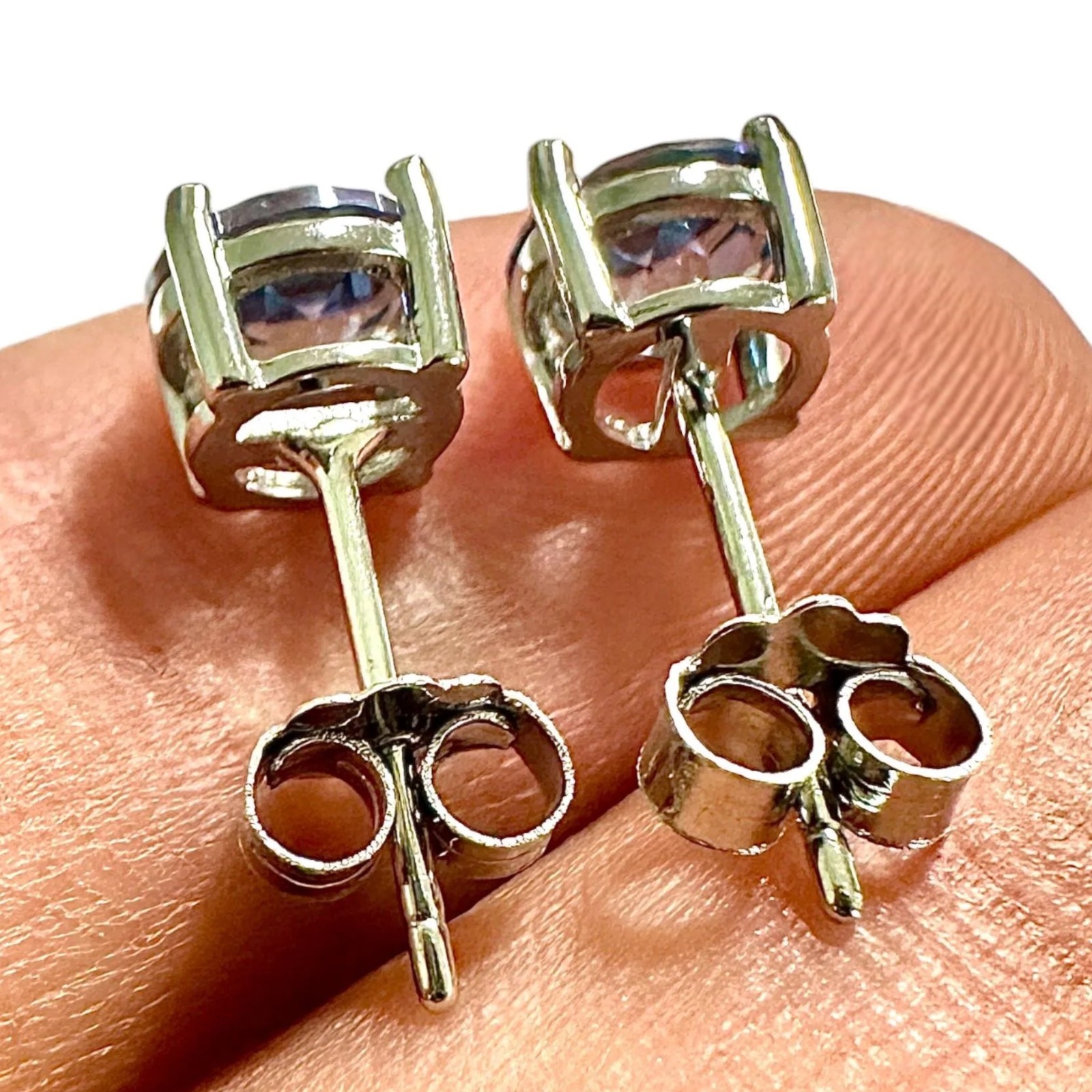 Tanzanite CZ Stud Earrings 6mm 925 Sterling Silver Round Gift For Her