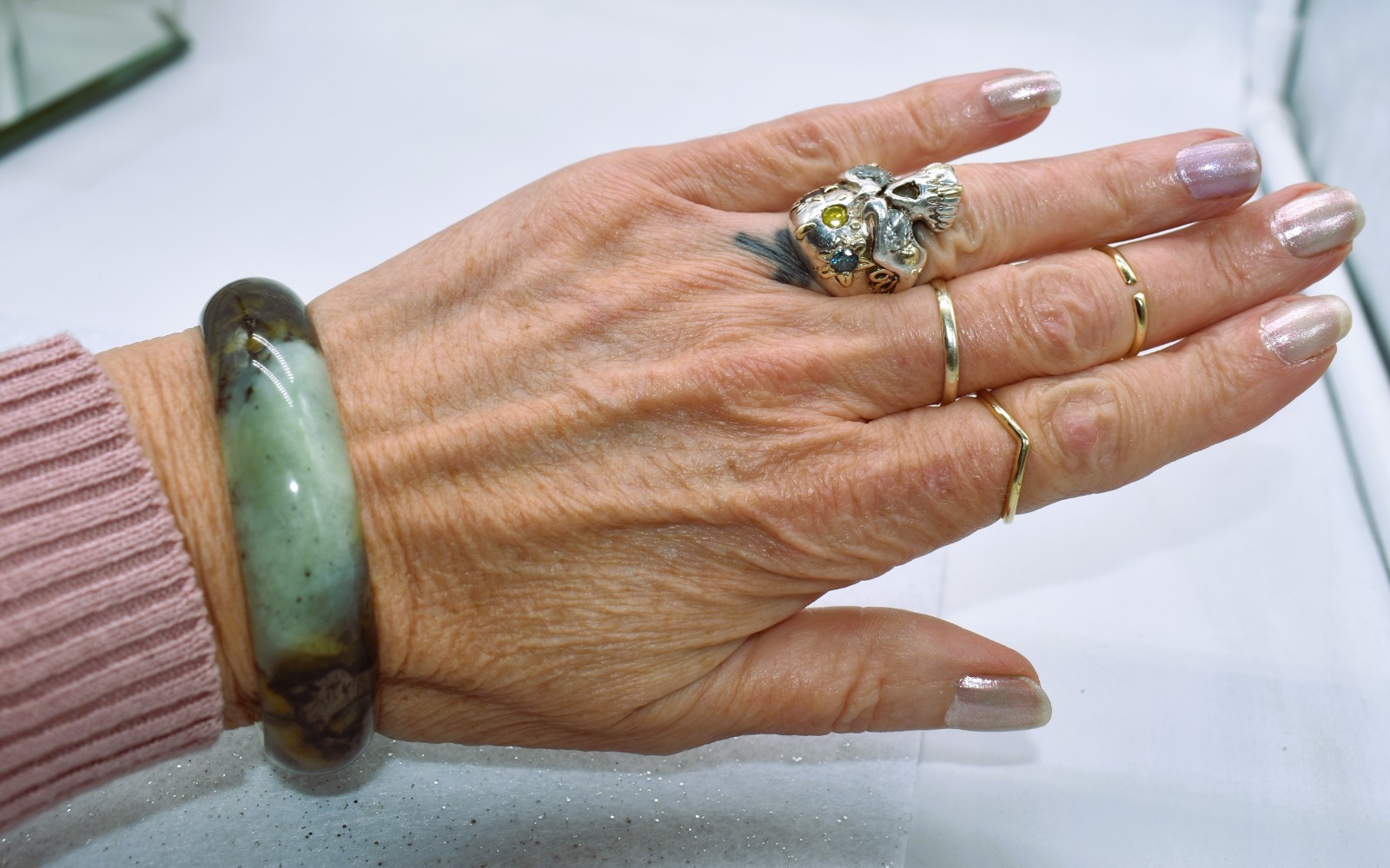 Green Jadeite 15 mm Solid Bangle Bracelet 7 inch