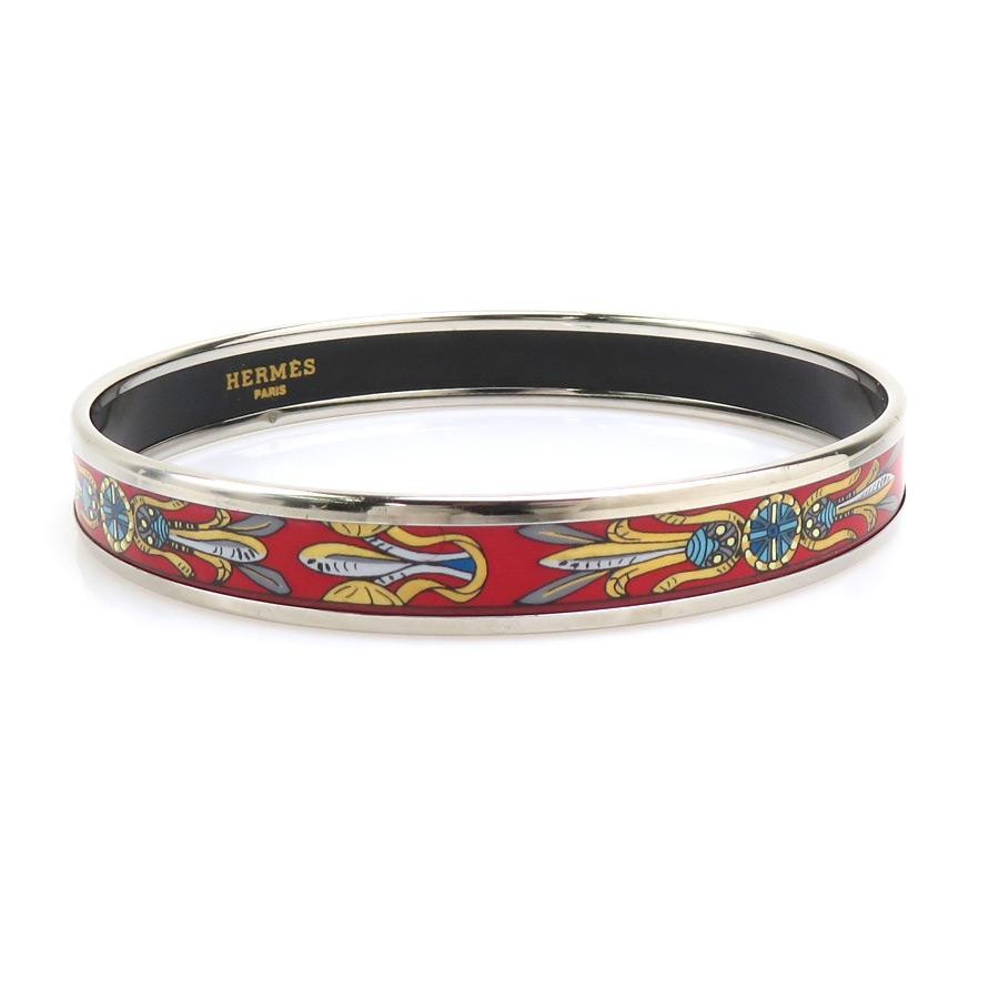 HERMES Bangle Bracelet Enamel Metal/Enamel Silver/Red/Multicoloured