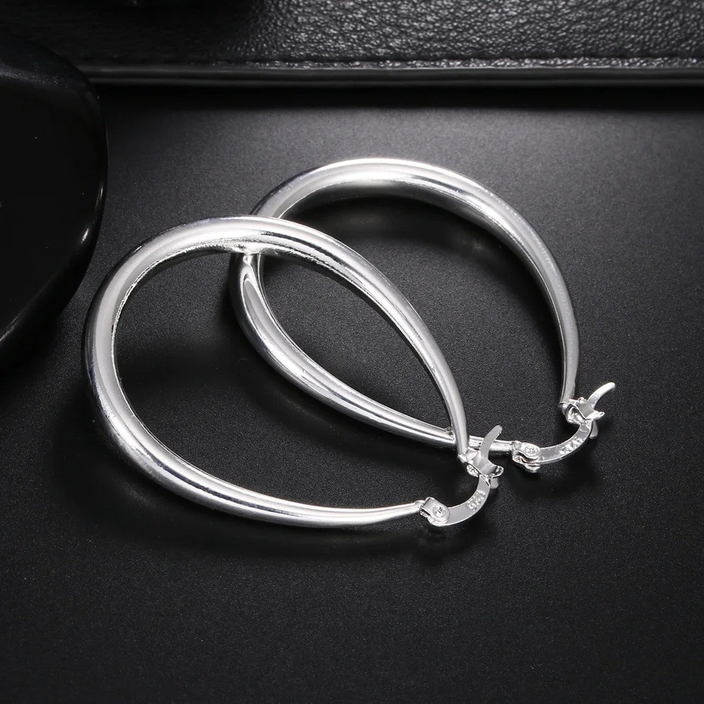 925 Sterling Silver 41MM Big Hoop Earrings Smooth Circle Women Party Jewelry