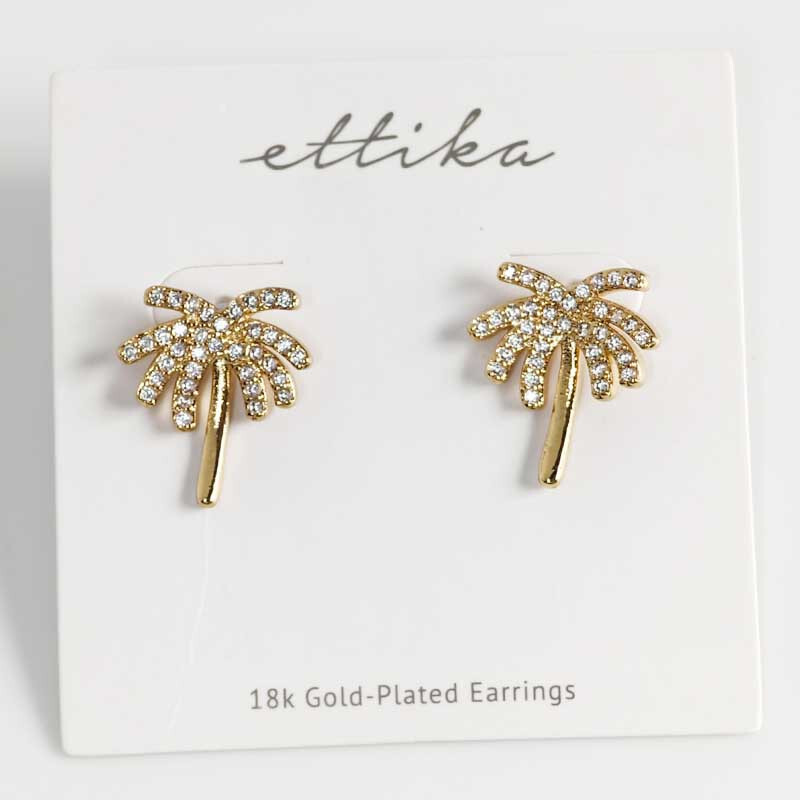 New 17mm Ettika Crystal Palm Tree Stud Earrings Cute Women/Girl Everyday Jewelry