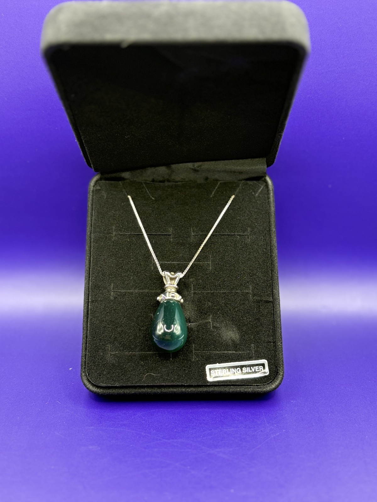 Teardrop Green Agate Sterling Silver Boho Pendant Necklace, Handmade Filigree…