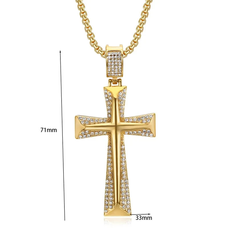 Titanium Steel Plating Rhinestones 18K Gold Plated Men’s Necklace