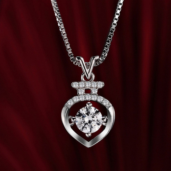 Women’s Sterling Silver Vase White Crystal Cubic Zirconia Pendant With Chain 18″