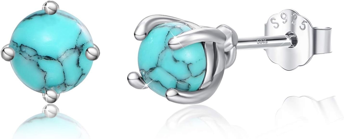 6mm Turquoise Studs 925 Sterling Silver Elegant Women’s Gift Box