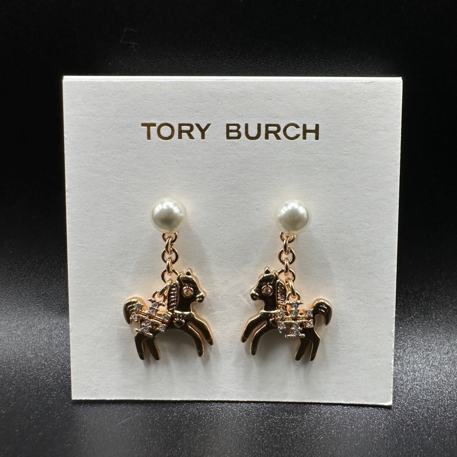 Tory Burch Curiosity Horse Charm Earrings | Giftable, New | Full Packaging