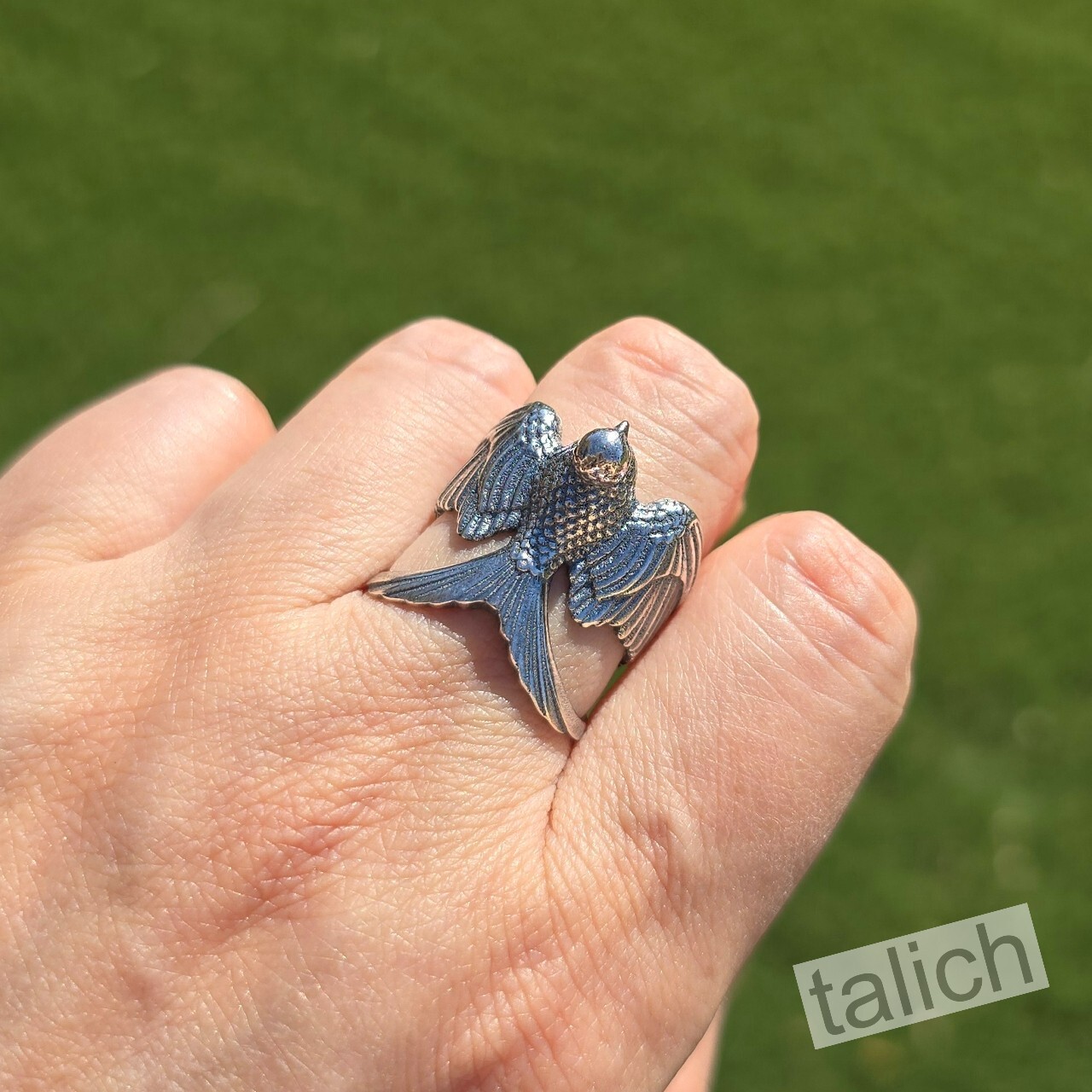 Unique 925 Sterling Silver Detailed Open Wing Bird Swallow Wrap Ring Adjustable