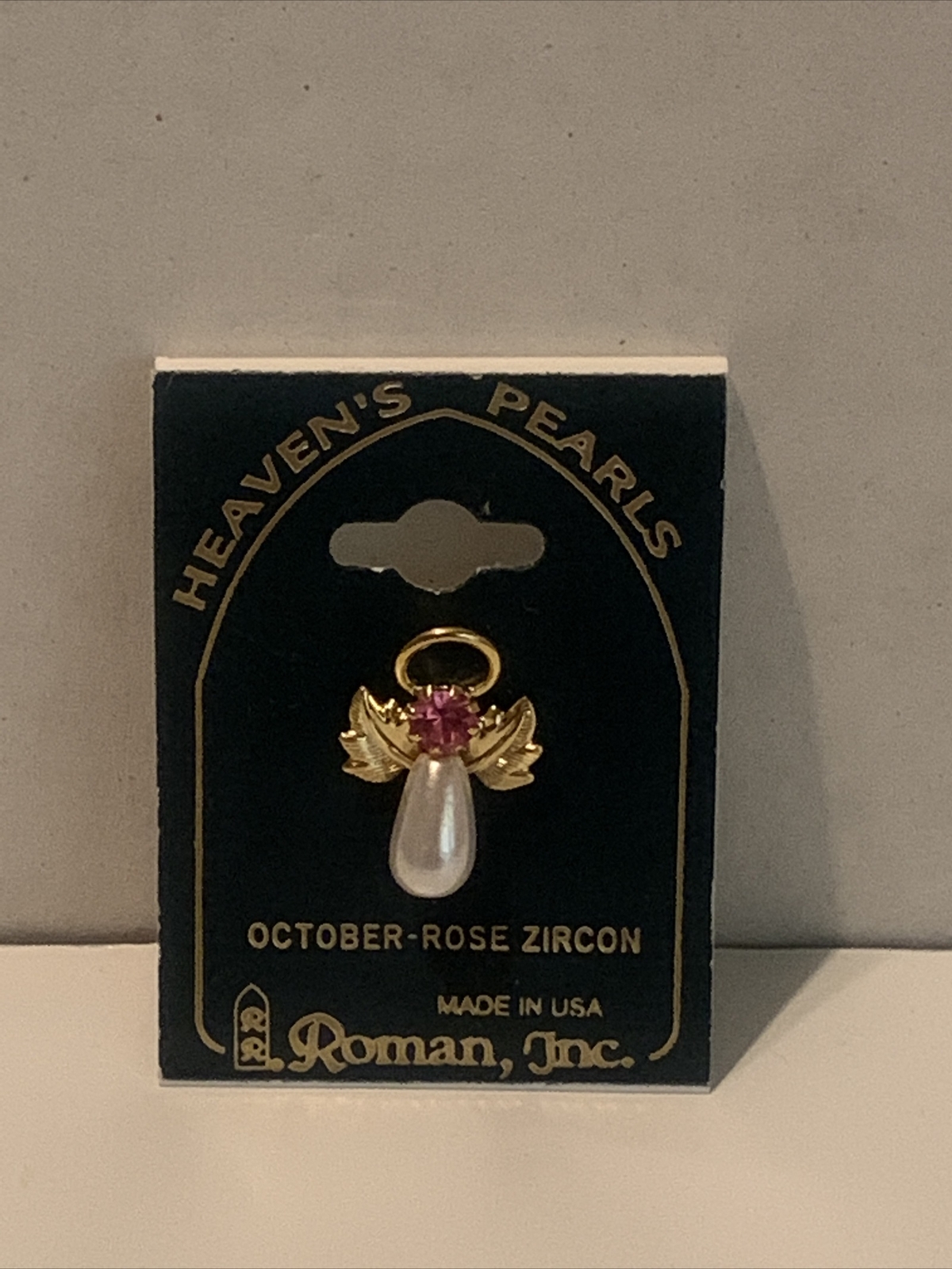 ROMAN INC Heavens Pearls Angel Pin Brooch October Rose Zircon Birthstone USA