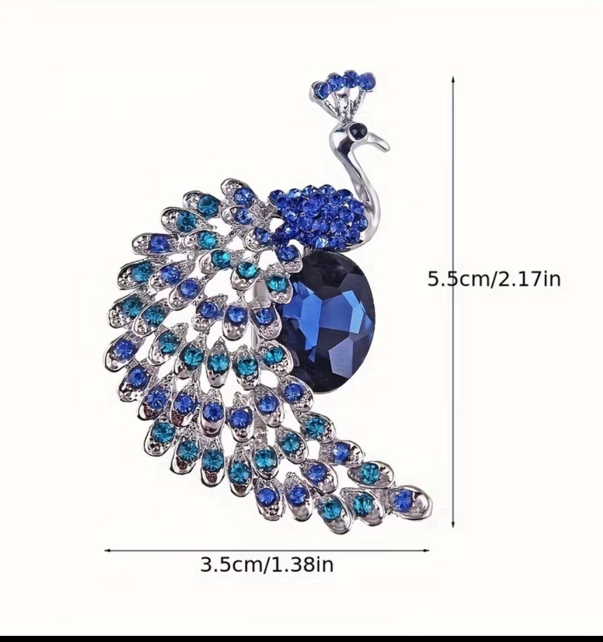 Blue Crystal Peacock Brooch Pin Rhinestone Bird Vintage Style Jewelry